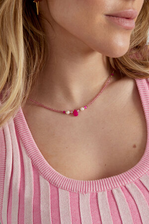Thin beaded necklace with drop - pink / gold h5 Picture3